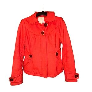 Cidra Anthropologie Red Wool Blend Pea‎ Coat Jacket Women’s Size 4 Belted Hooded